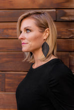 Load image into Gallery viewer, Black Leather Feather Earrings (4 sizes)
