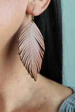 Load image into Gallery viewer, Caramel Leather Feather Earrings (4 sizes)