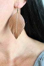 Load image into Gallery viewer, Caramel Leather Feather Earrings (4 sizes)