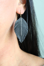 Load image into Gallery viewer, Black Leather Feather Earrings (4 sizes)