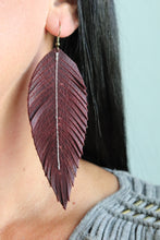 Load image into Gallery viewer, Merlot Leather Feather Earrings (4 sizes)