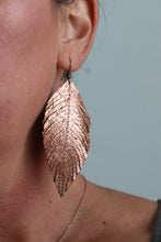 Load image into Gallery viewer, Rose Gold Shimmer Leather Feather Earrings (4 sizes)