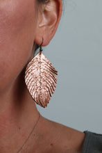 Load image into Gallery viewer, Rose Gold Shimmer Leather Feather Earrings (4 sizes)