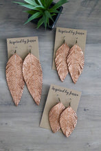 Load image into Gallery viewer, Rose Gold Shimmer Leather Feather Earrings (4 sizes)