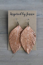 Load image into Gallery viewer, Rose Gold Shimmer Leather Feather Earrings (4 sizes)