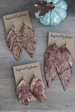 Load image into Gallery viewer, Rose Quartz Shimmer Leather Feather Earrings (4 sizes)