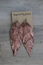 Load image into Gallery viewer, Rose Quartz Shimmer Leather Feather Earrings (4 sizes)