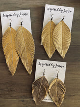 Load image into Gallery viewer, Goldleaf Leather Feather Earrings (4 sizes)