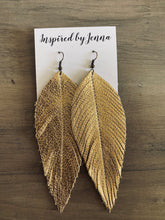 Load image into Gallery viewer, Goldleaf Leather Feather Earrings (4 sizes)