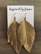 Load image into Gallery viewer, Goldleaf Leather Feather Earrings (4 sizes)