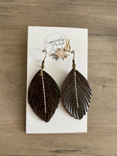 Load image into Gallery viewer, Dark Chocolate Leather Feather Earrings (4 sizes)