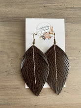 Load image into Gallery viewer, Dark Chocolate Leather Feather Earrings (4 sizes)