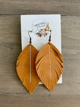 Load image into Gallery viewer, Goldenrod Leather Feather Earrings (4 sizes)
