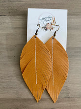 Load image into Gallery viewer, Goldenrod Leather Feather Earrings (4 sizes)