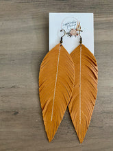 Load image into Gallery viewer, Goldenrod Leather Feather Earrings (4 sizes)