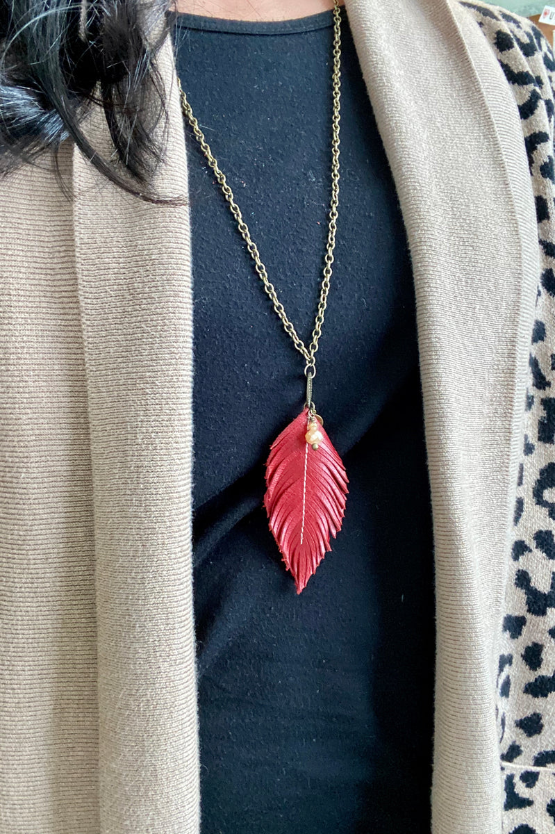 Red on sale feather necklace