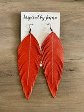 Load image into Gallery viewer, Persimmon Leather Feather Earrings (4 sizes)