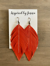 Load image into Gallery viewer, Persimmon Leather Feather Earrings (4 sizes)