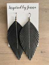 Load image into Gallery viewer, Black Leather Feather Earrings (4 sizes)