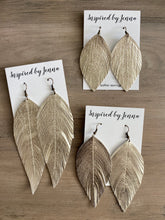 Load image into Gallery viewer, Champagne Leather Feather Earrings (3 sizes)
