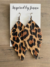 Load image into Gallery viewer, Lovely Leopard Leather Feather Earrings (4 sizes)