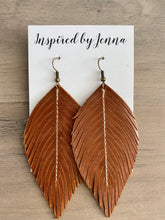 Load image into Gallery viewer, Caramel Leather Feather Earrings (4 sizes)