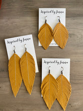 Load image into Gallery viewer, Mustard Leather Feather Earrings (4 sizes)