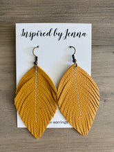 Load image into Gallery viewer, Mustard Leather Feather Earrings (4 sizes)