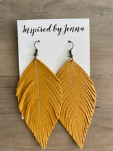Load image into Gallery viewer, Mustard Leather Feather Earrings (4 sizes)