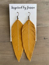 Load image into Gallery viewer, Mustard Leather Feather Earrings (4 sizes)