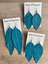Load image into Gallery viewer, Classic Teal Leather Feather Earrings (4 sizes)