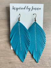 Load image into Gallery viewer, Classic Teal Leather Feather Earrings (4 sizes)