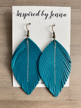 Load image into Gallery viewer, Classic Teal Leather Feather Earrings (4 sizes)