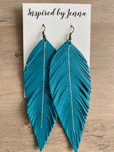 Load image into Gallery viewer, Classic Teal Leather Feather Earrings (4 sizes)