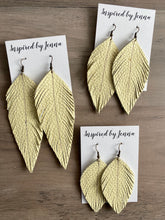 Load image into Gallery viewer, Pale Yellow Leather Feather Earrings (4 sizes)