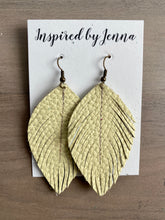 Load image into Gallery viewer, Pale Yellow Leather Feather Earrings (4 sizes)