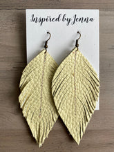 Load image into Gallery viewer, Pale Yellow Leather Feather Earrings (4 sizes)