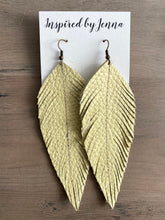 Load image into Gallery viewer, Pale Yellow Leather Feather Earrings (4 sizes)
