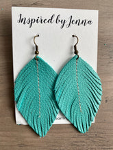 Load image into Gallery viewer, Tiffany Blue Leather Feather Earrings (4 sizes)