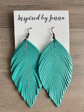 Load image into Gallery viewer, Tiffany Blue Leather Feather Earrings (4 sizes)
