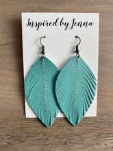 Load image into Gallery viewer, Aqua Leather Feather Earrings (4 sizes)