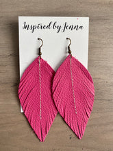 Load image into Gallery viewer, Fuchsia Pink Leather Feather Earrings (4 sizes)