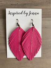 Load image into Gallery viewer, Fuchsia Pink Leather Feather Earrings (4 sizes)