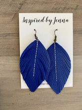 Load image into Gallery viewer, Royal Blue Leather Feather Earrings (4 sizes)