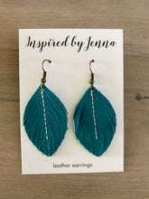 Load image into Gallery viewer, Classic Teal Leather Feather Earrings (4 sizes)
