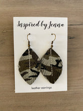 Load image into Gallery viewer, Army Green Camo Leather Feather Earrings (4 sizes)