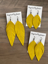 Load image into Gallery viewer, Canary Yellow Leather Feather Earrings (4 sizes)