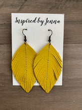 Load image into Gallery viewer, Canary Yellow Leather Feather Earrings (4 sizes)