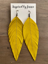 Load image into Gallery viewer, Canary Yellow Leather Feather Earrings (4 sizes)