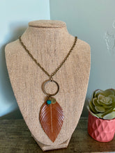 Load image into Gallery viewer, Camel Leather Feather 30" Necklace with Charms
